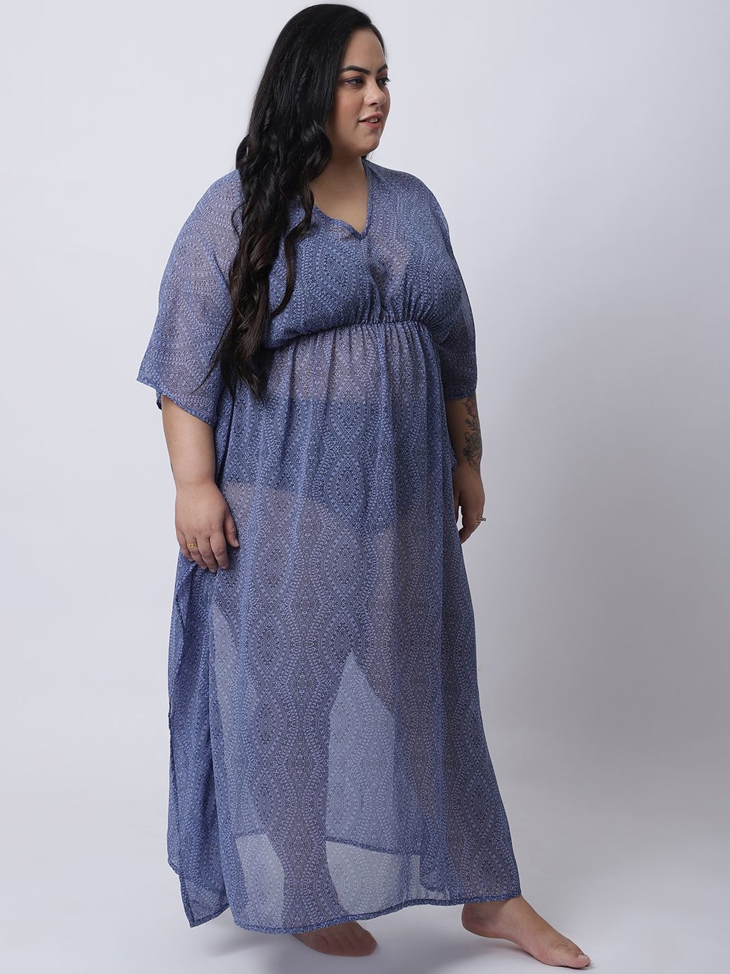 Erotissch Blue Printed Beachwear Cover-Up Kaftan