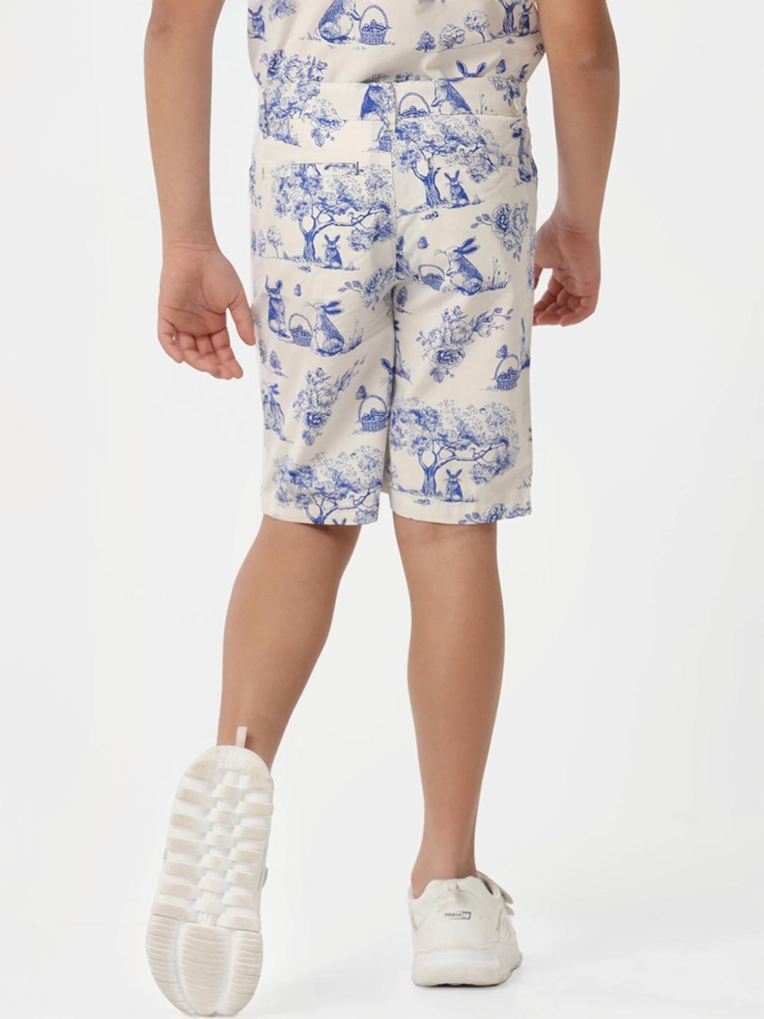 Kate & Oscar Kids Off-White & Blue Cotton Printed Shorts