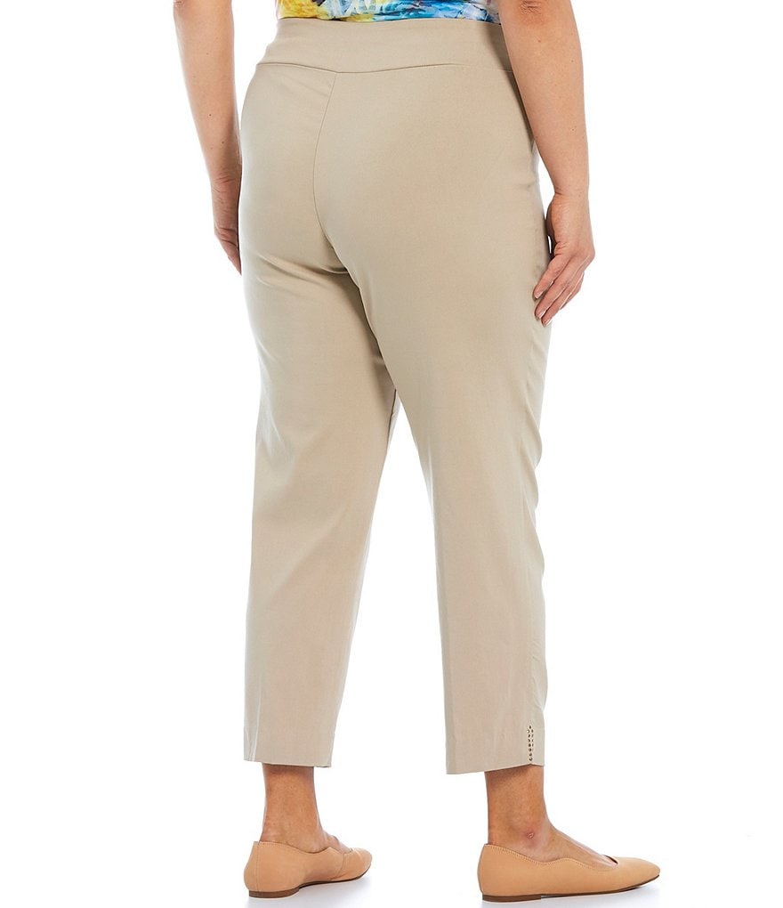 Allison Daley Plus Size Tech Stretch Embellished Hem Detail Pull-On Ankle Pants