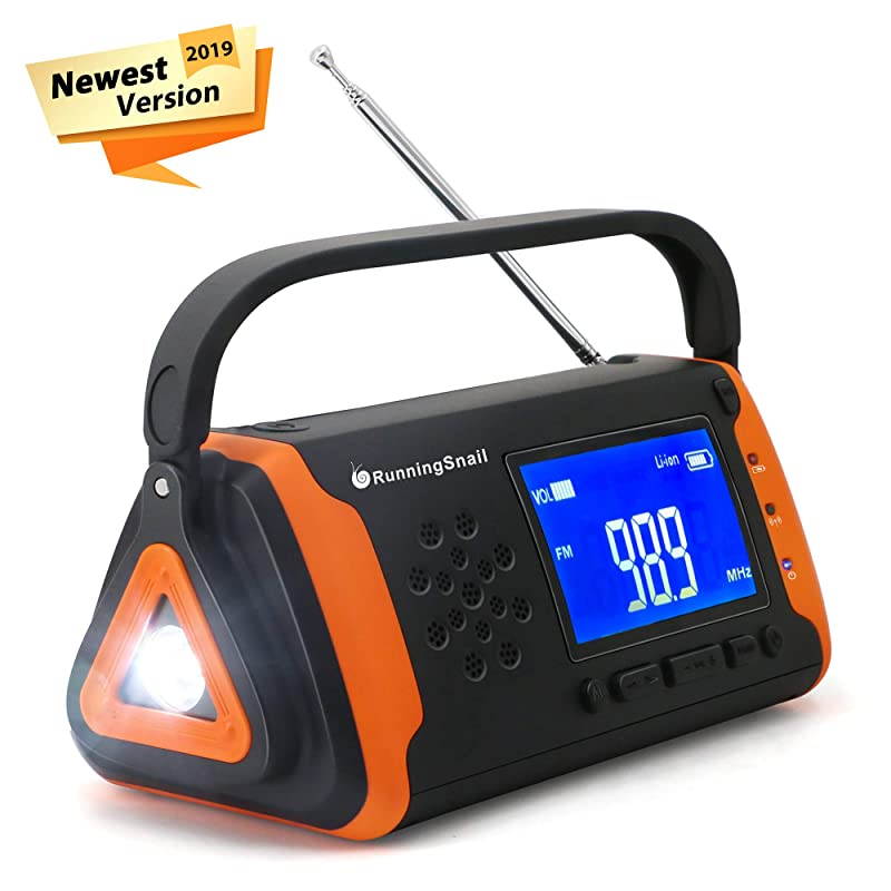 NOAA Weather Crank Solar Powered Portable Radio with 4000mAh Battery Power for Cell Phone Bright Flashlight for Household and Outdoor Survival 097Orange