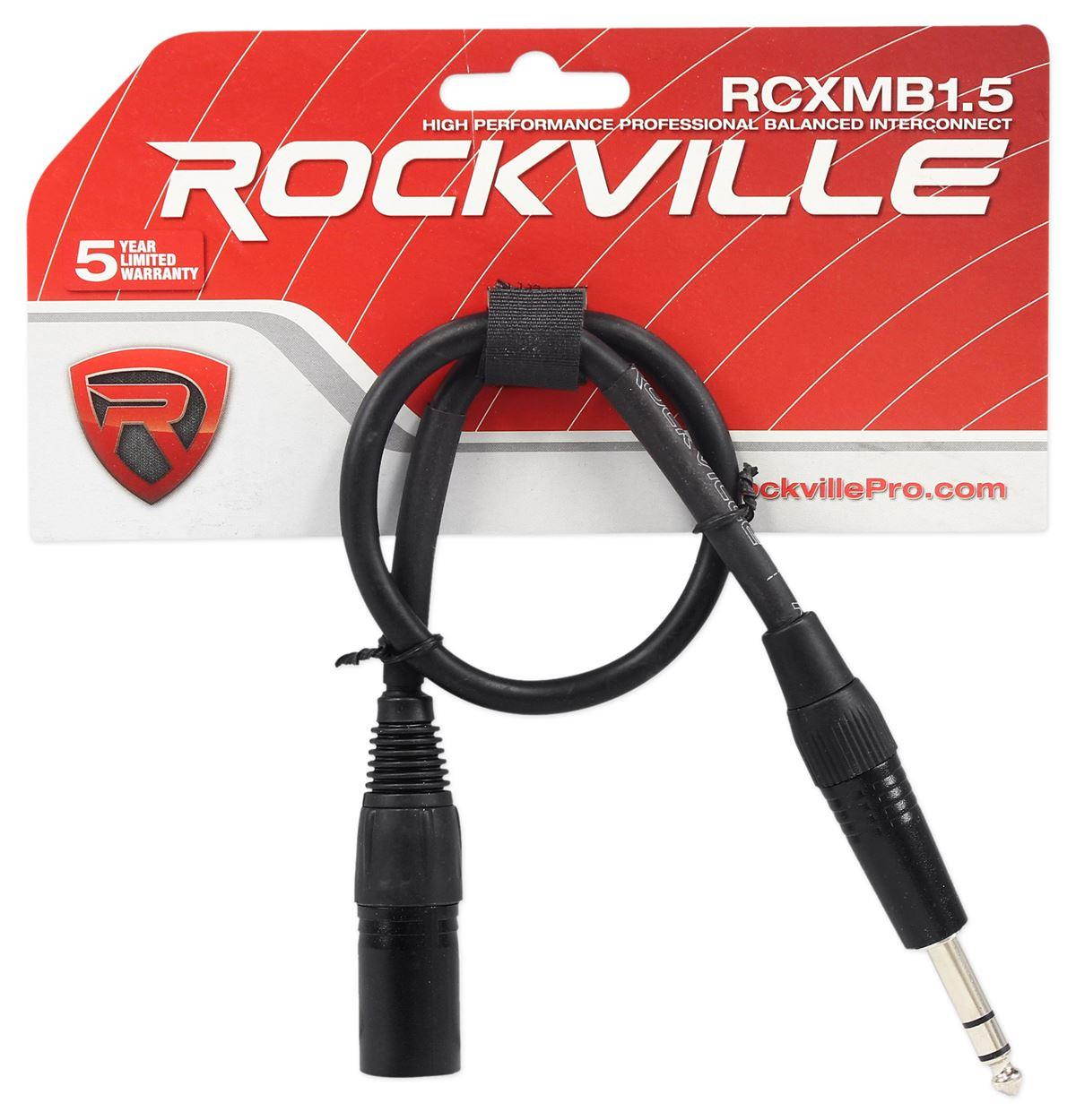 5 Rockville 1.5' Male REAN XLR to 1/4'' TRS Balanced Cable OFC (5 Colors)