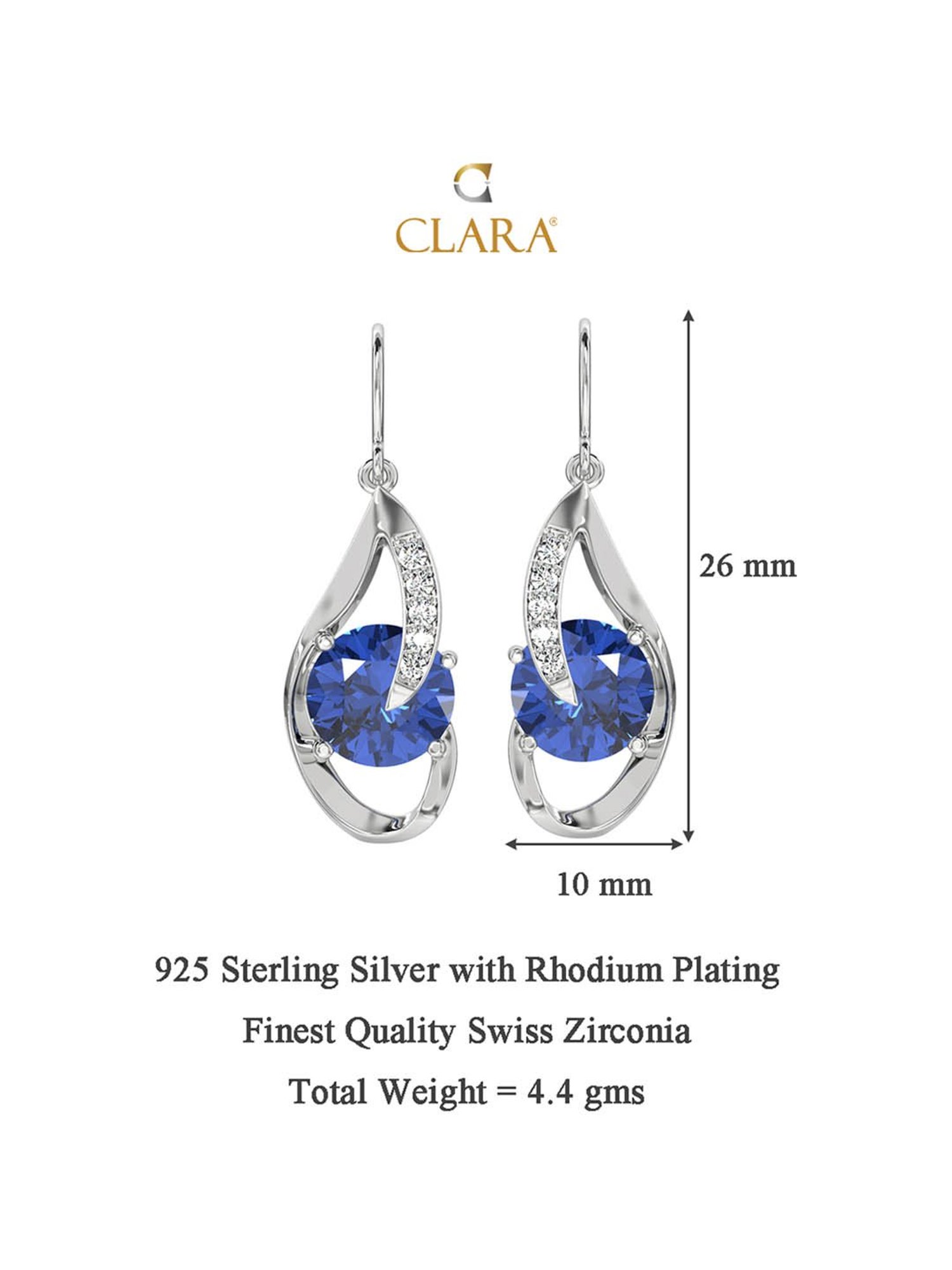 Clara 92.5 Sterling Silver Swiss Zirconia Royal Blue Eye Drop Earrings