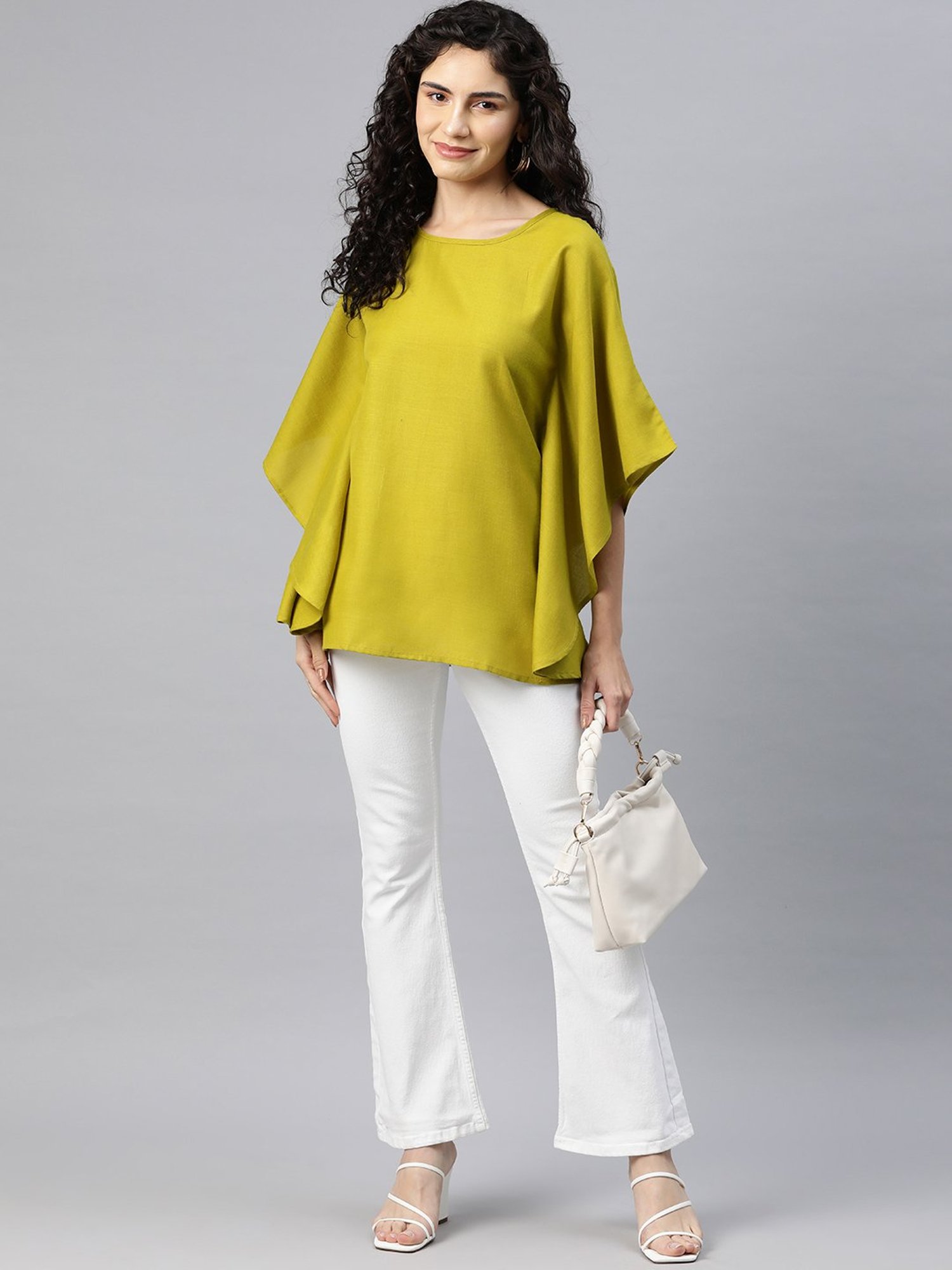 Cottinfab Lime Green Regular Fit Kaftan Top