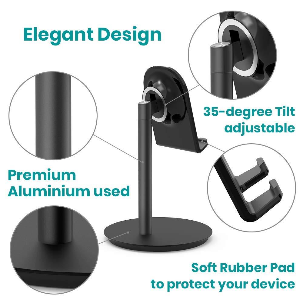 Klearlook Cell Phone Stand, Height Adjustable Desk Stand Holder Compatible for iPhone Galaxy Phone Tablet Smartphone Stand (Black)