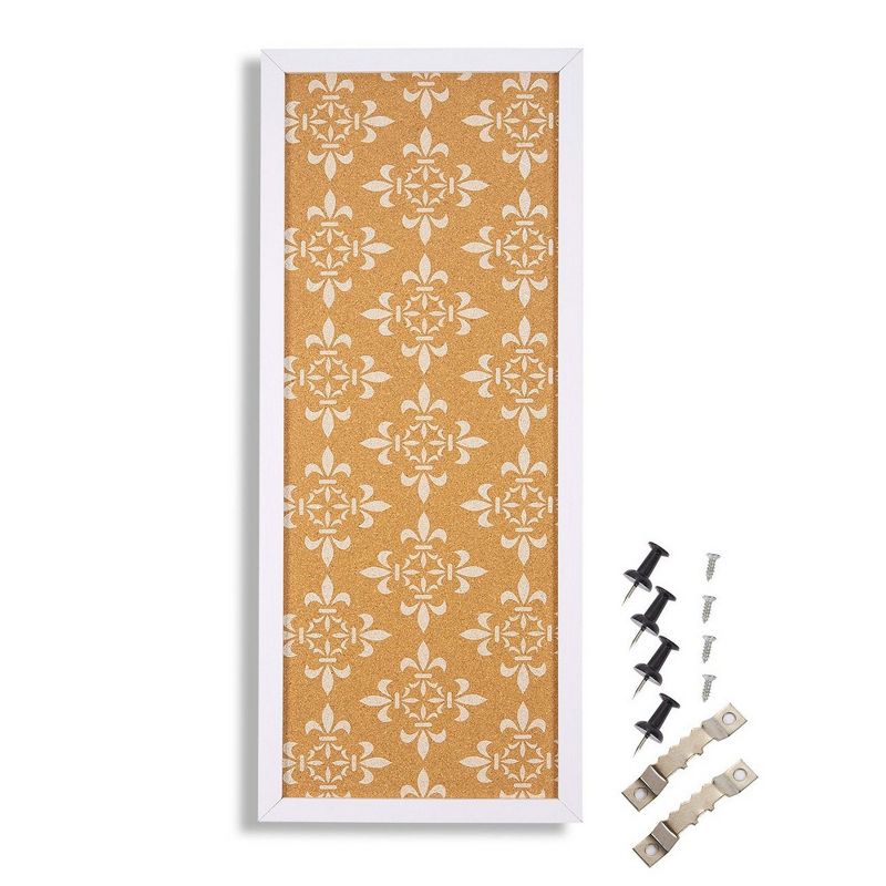 Juvale Decorative Framed White Floral Cork Bulletin Board Wall Decor, 23.7 x 9.7 in