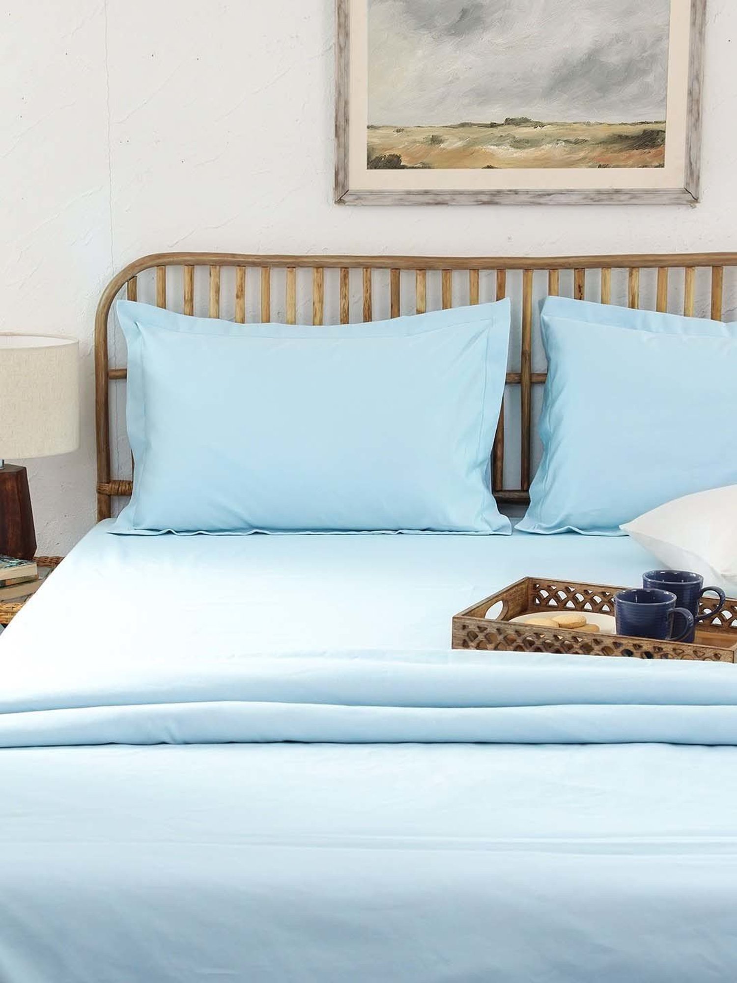 House This Juniper Blue 150 TC Cotton Fitted Bedsheet with 2 Pillow Covers