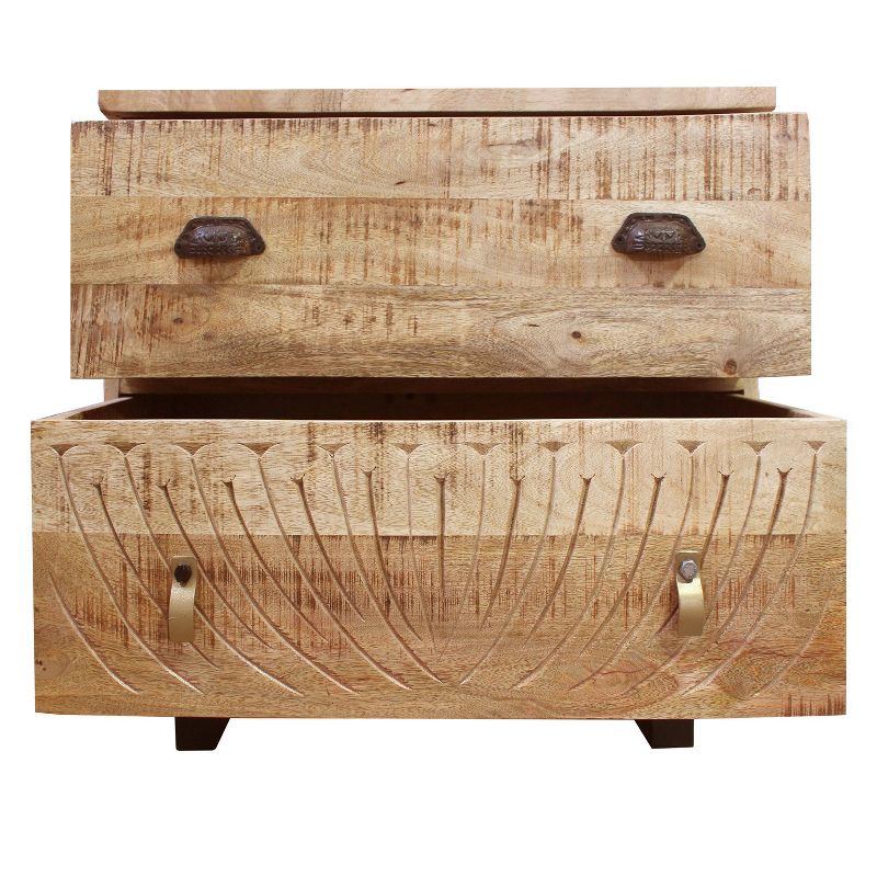 4 Drawer Handmade Wooden Accent Chest with Carved Drawer Front Brown/Black - The Urban Port