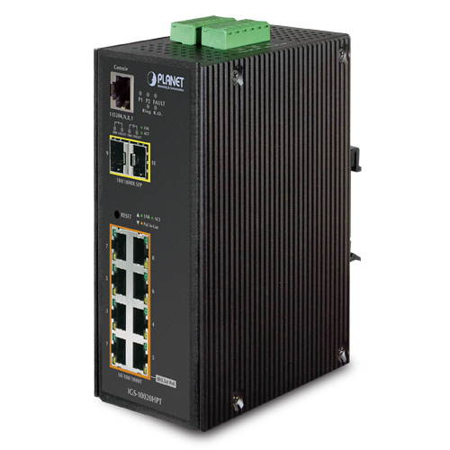 Planet IGS-10020HPT L2+ Industrial 8-Port 10/100/1000T 802.3at PoE + 2-Port 100/1000X SFP Managed Switch with Wide Operating Temperature