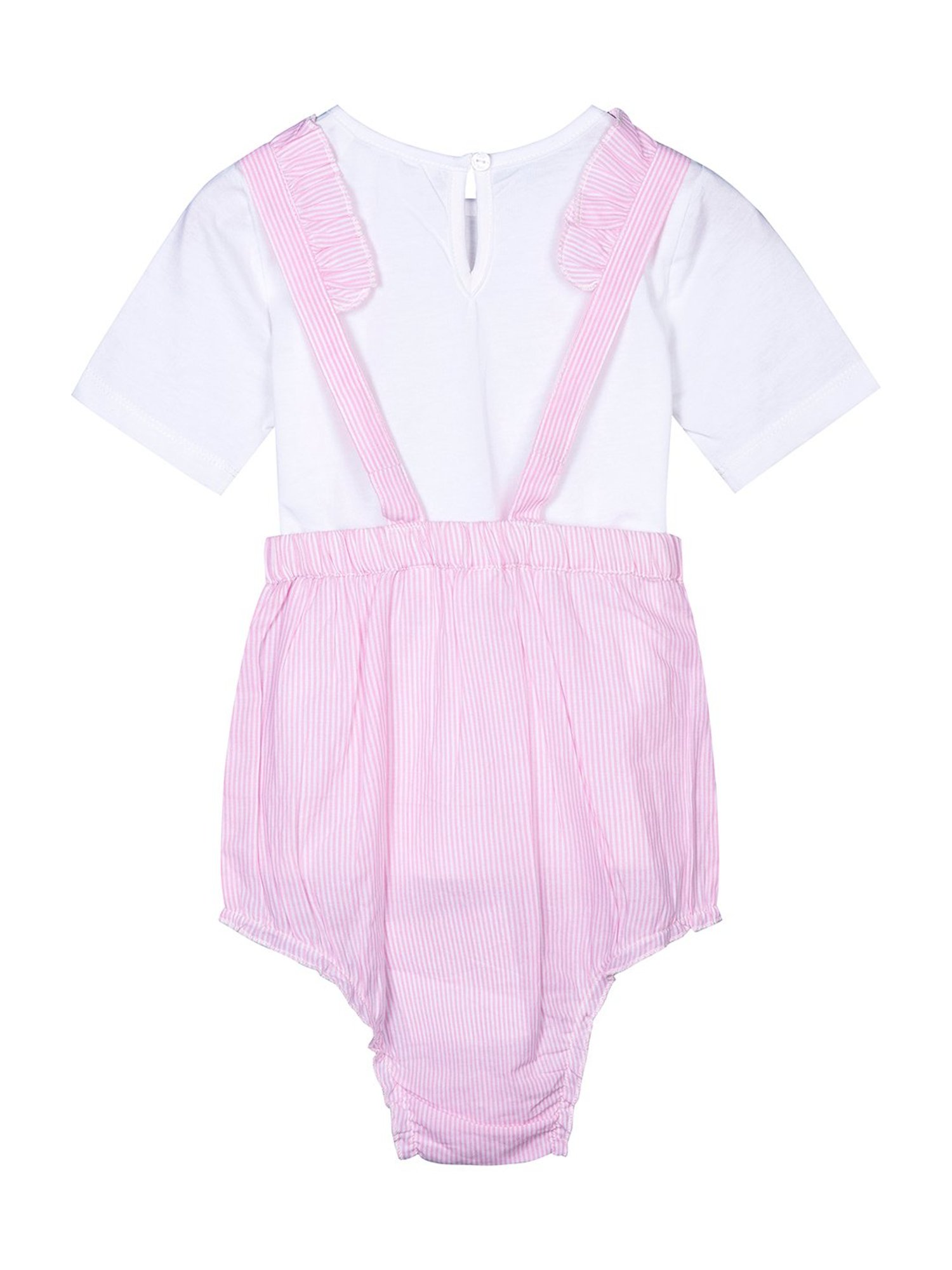 Budding Bees Kids Pink & White Embroidered T-Shirt with Romper