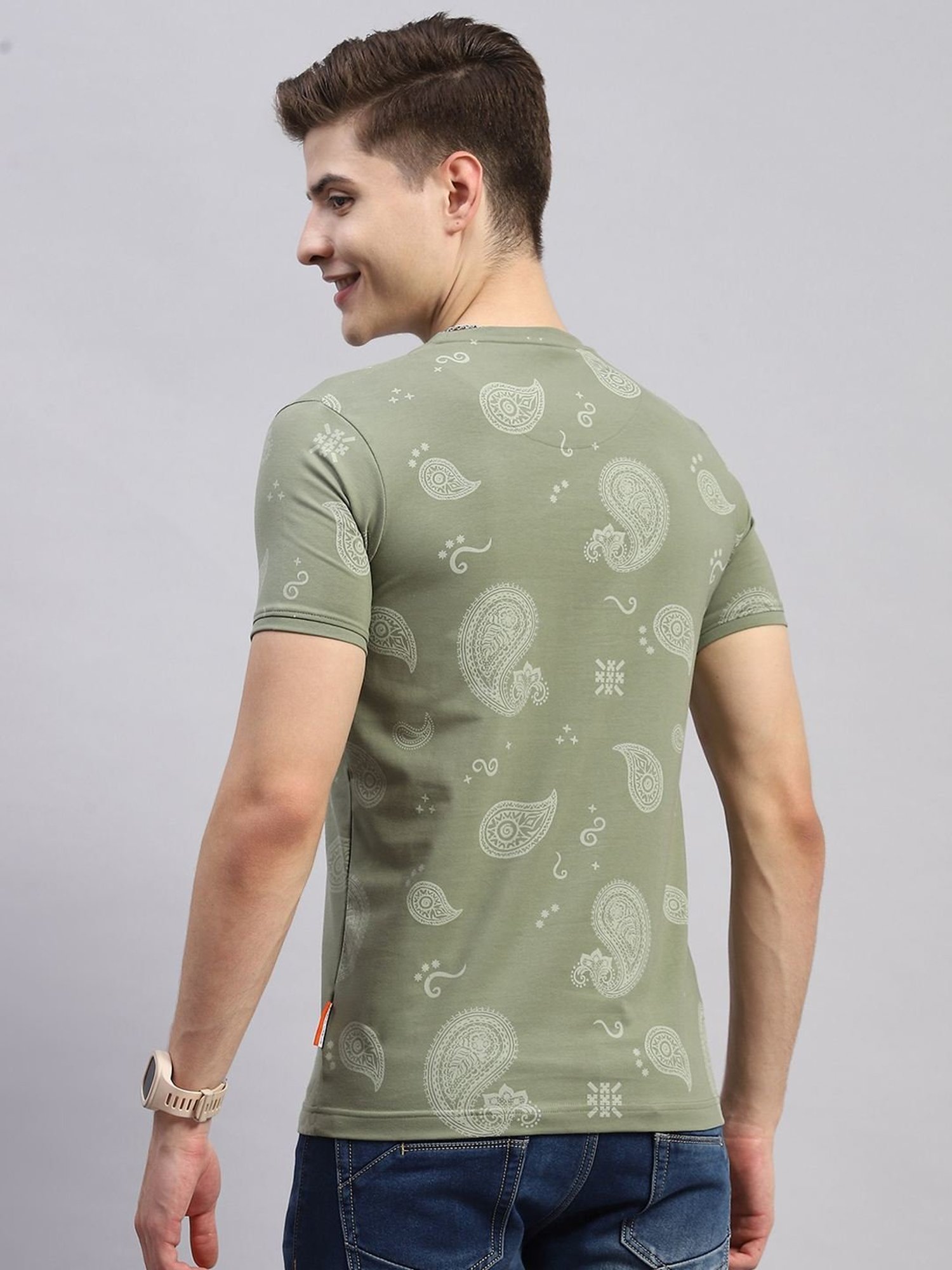 Monte Carlo Olive Smart Fit Printed T-Shirt