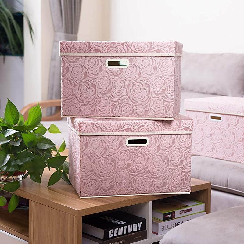 Collapsible Storage Boxes with Lids Fabric Decorative Storage Bins Cubes Organizer Containers Baskets with Cover Handles Divider for Bedroom Closet Living Room 149x98x98 Inch 3 Pack