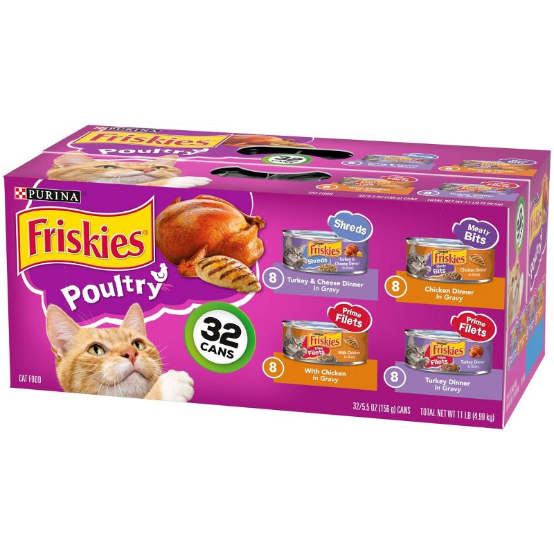 Purina Friskies Shreds, Meaty Bits & Prime Filets Poultry Wet Cat Food - 5.5oz/32ct Variety Pack