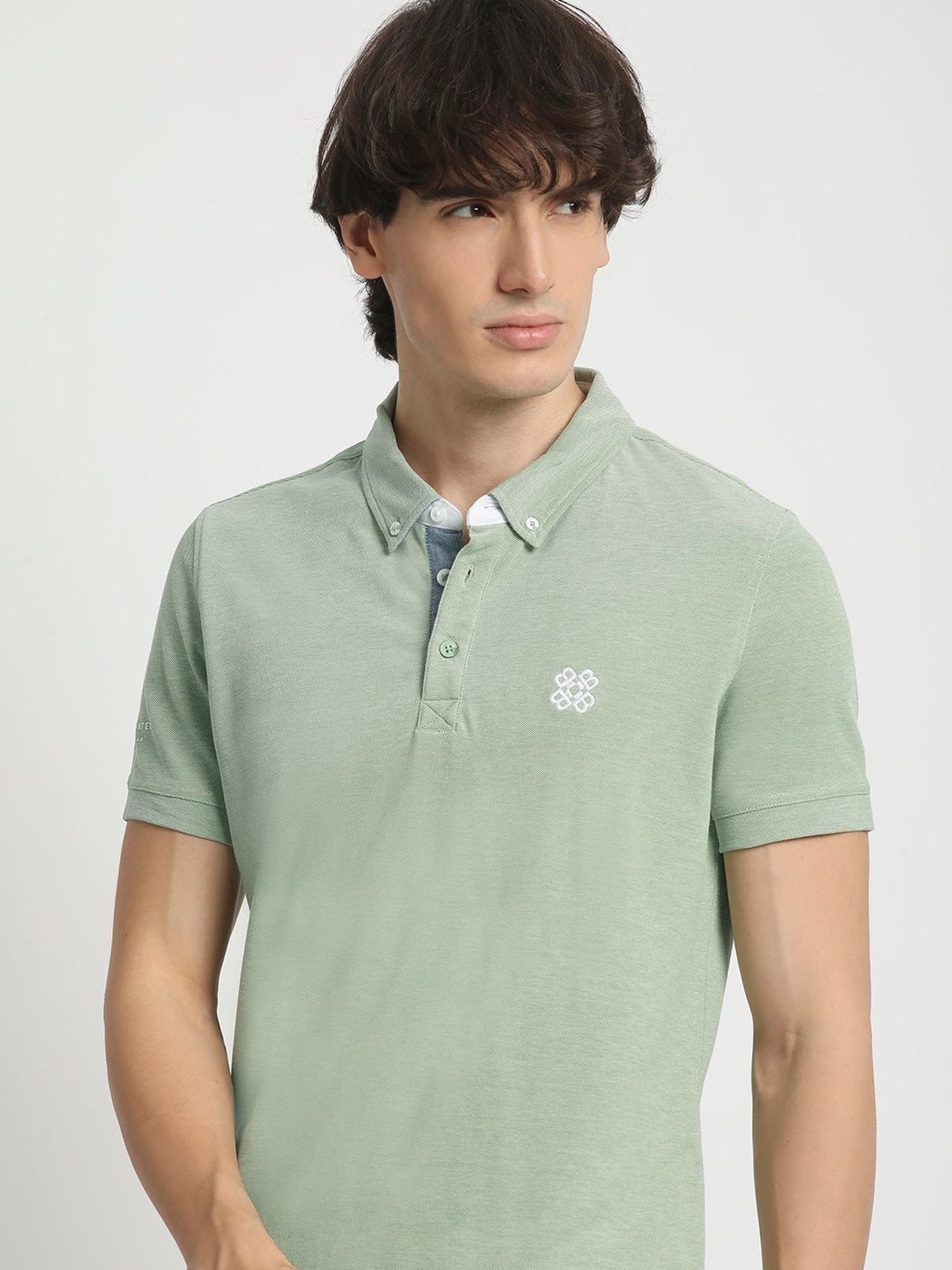 The Bear House Green Cotton Regular Fit Polo T-Shirt