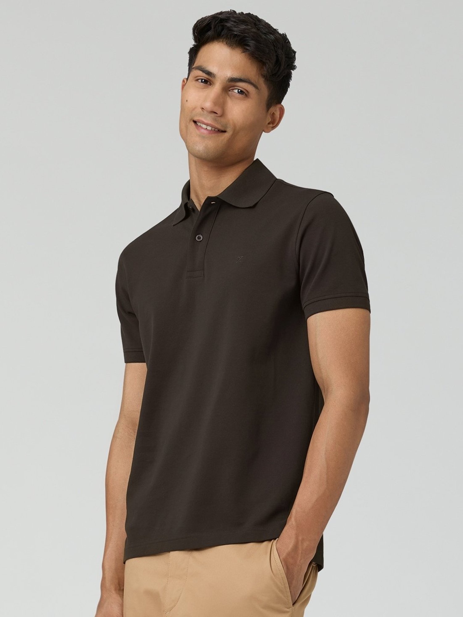 XYXX Mocha Brown Cotton Regular Fit Polo T-Shirt