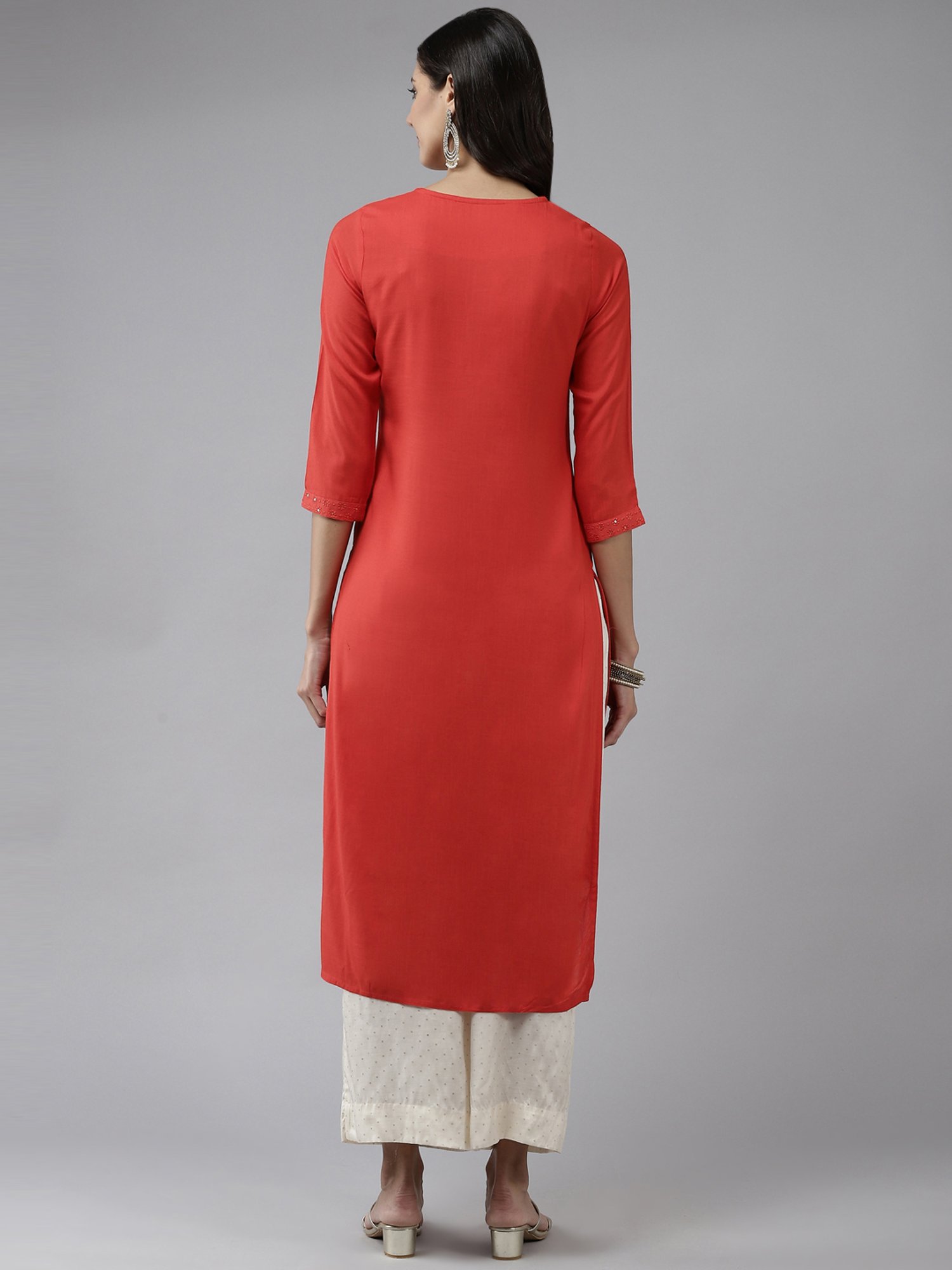 Prakrti Coral Embroidered Straight Kurta