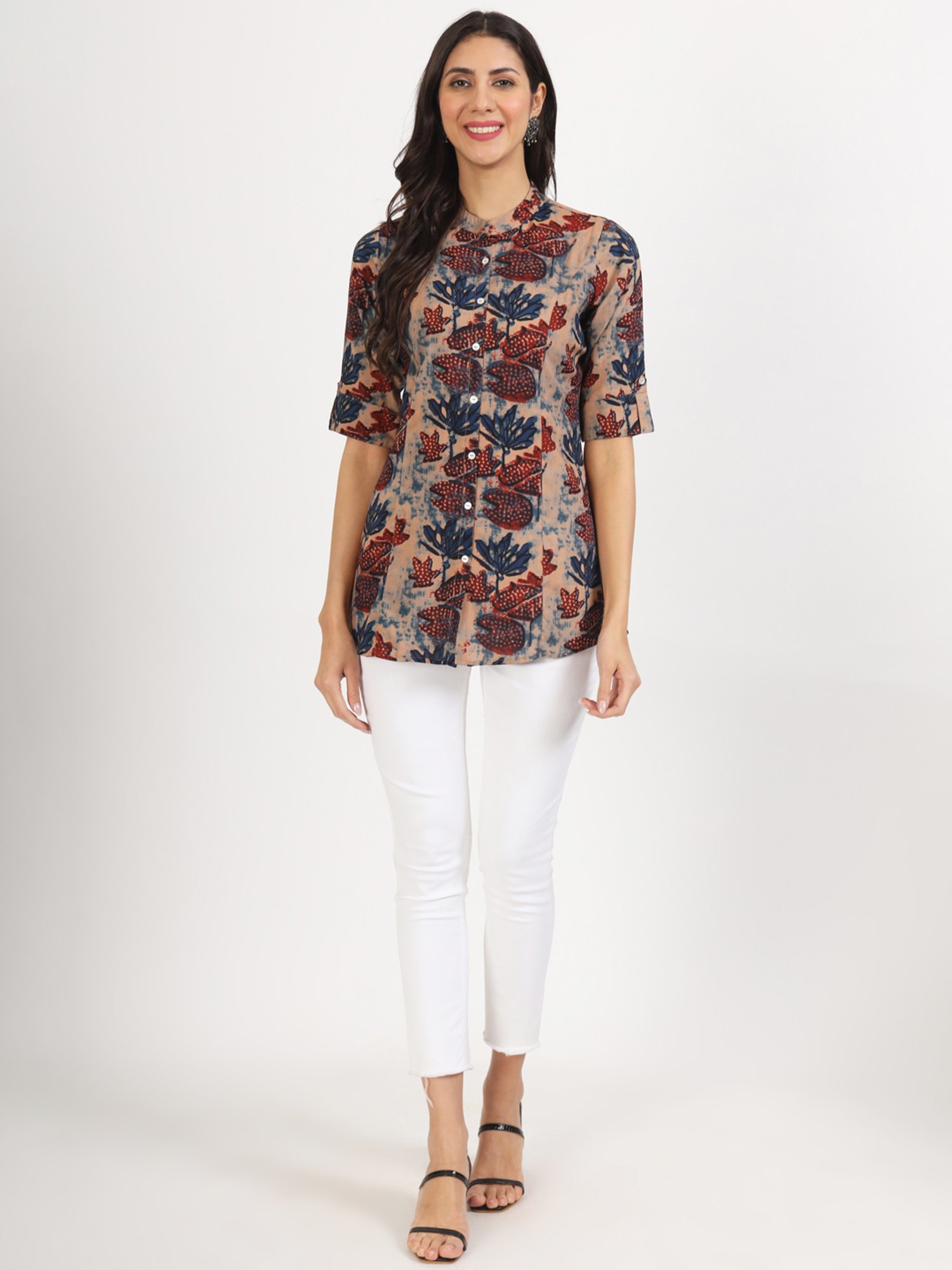 Divena Beige Floral Print Tunic