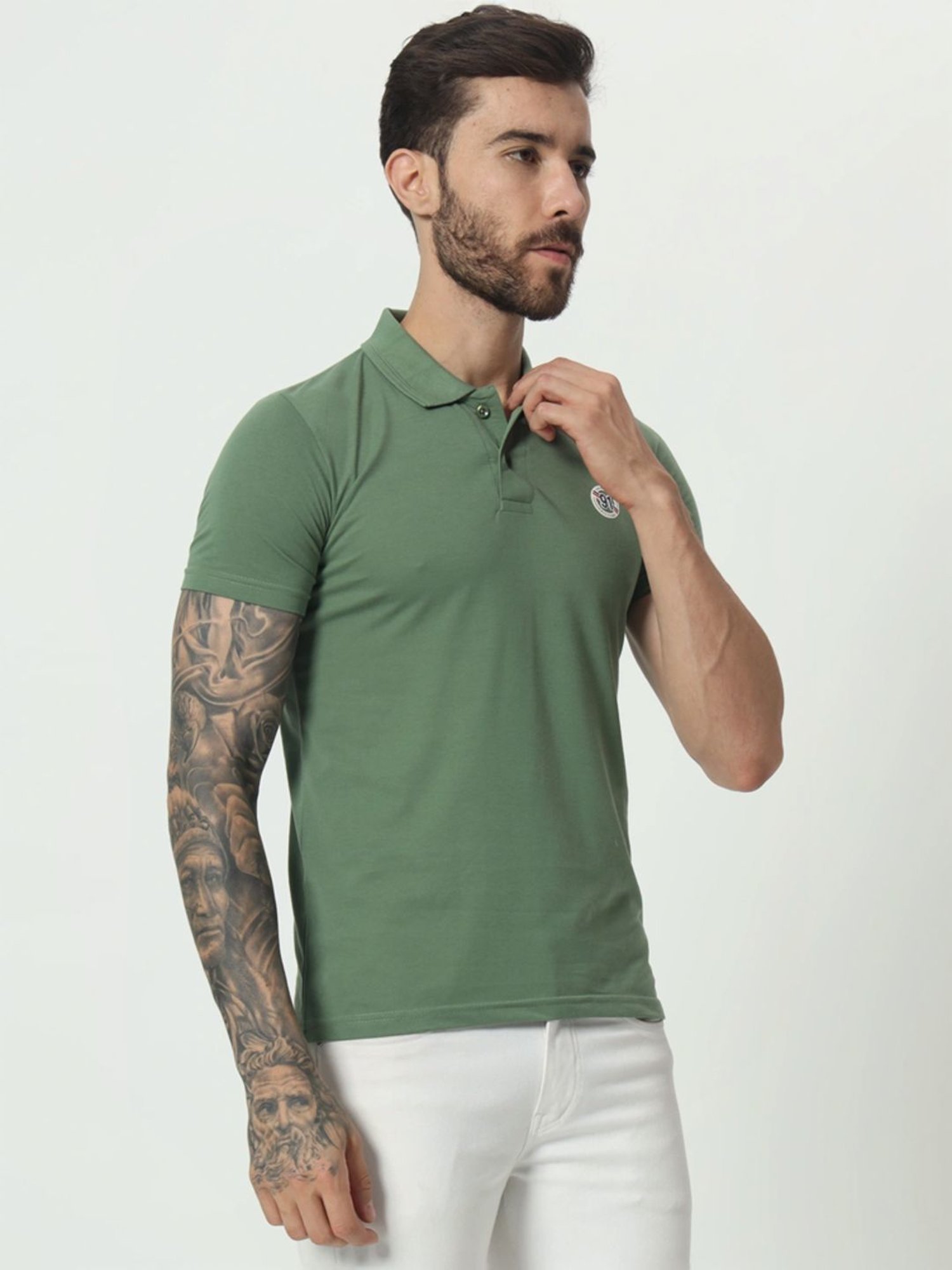 Tab91 Green Regular Fit Printed Polo T-Shirts