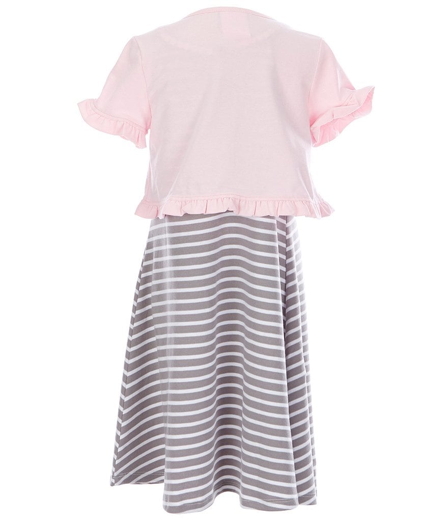 Rare Editions Big Girls 7-16 Short-Sleeve Shrug & Lace-Yoke Striped Shift Dress Set