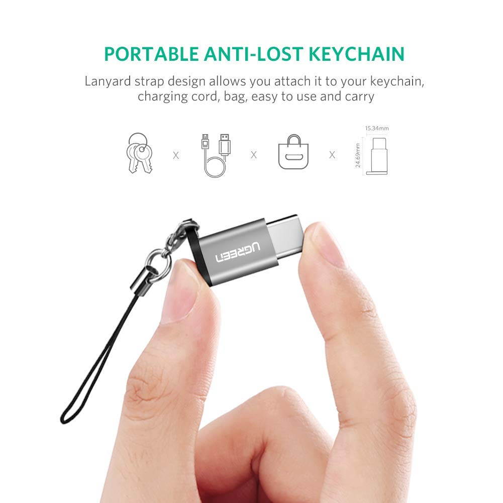 UGREEN Micro USB C Adapter Type C Charger Converter with Keychain Connector for MacBook Pro, Samsung Galaxy Note9 S8 Plus S9, Nintendo Switch, LG V20 G5 G6, Google Pixel 2 XL, Mote Z, Nexus 5X 6P