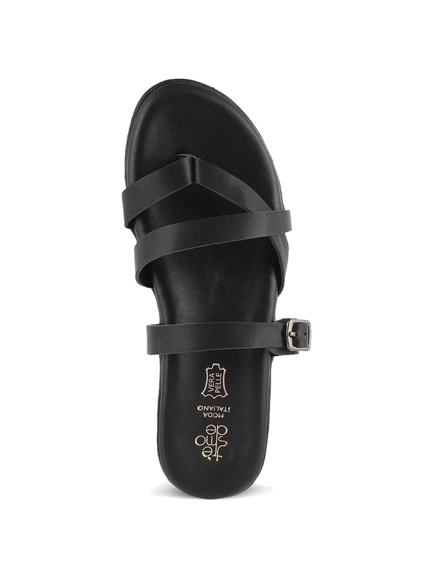 Tresmode Women's Black Toe Ring Sandals