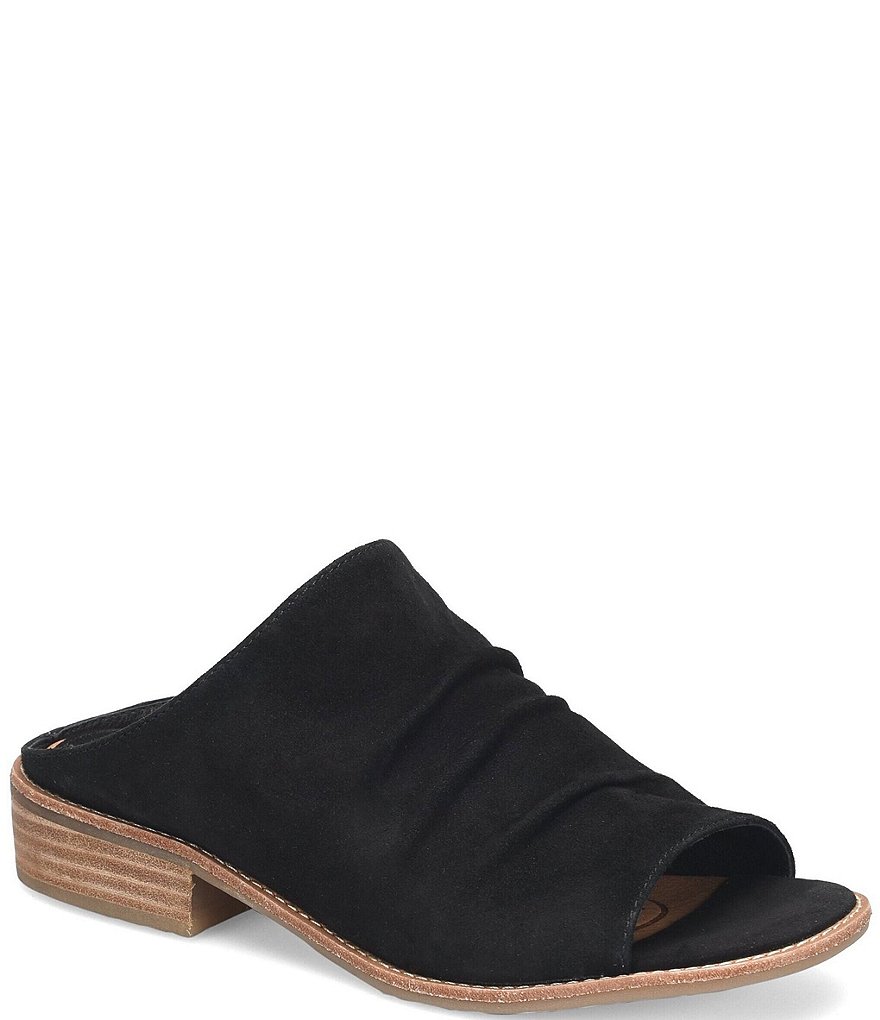Sofft Netta Suede Stack Heel Peep Toe Mules