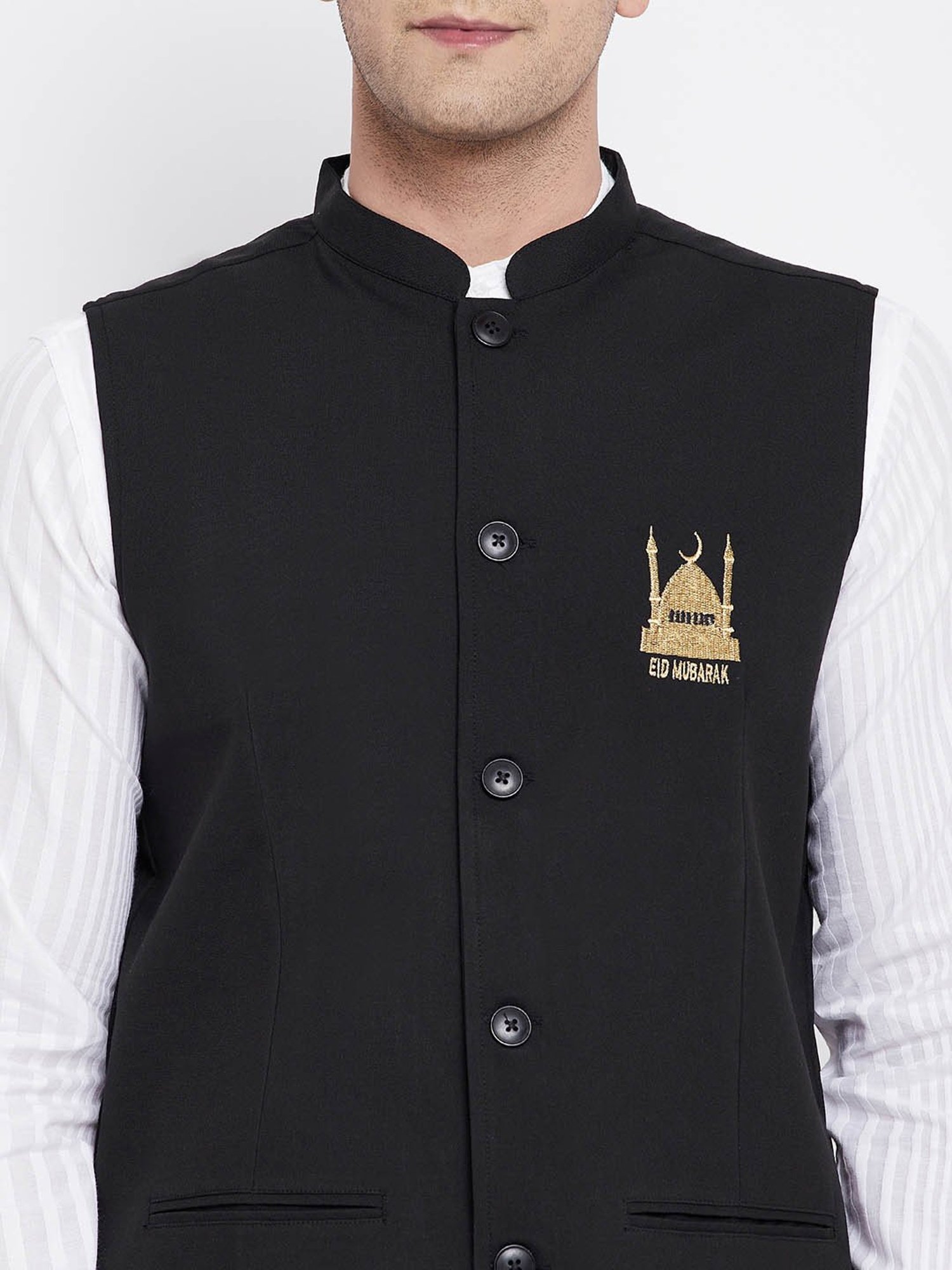 Even White & Black Kurta Churidar Set With Nehru Jacket