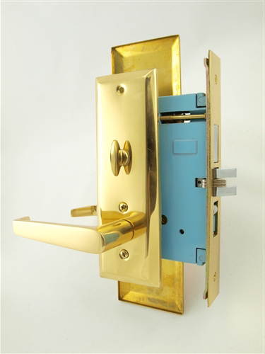 Maxtech (Like Marks New Yorker 7NY92A/3) 1033BFL3R Polished Brass Right Hand Heavy Duty Mortise Entry Screwless Lever Lockset Thru Bolted, 2-3/4" Lock Set