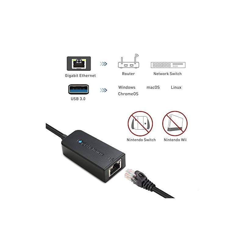 USB to Ethernet Adapter (USB 3.0 to Ethernet) Supporting 10/100/1000 Mbps Ethernet Network in Black