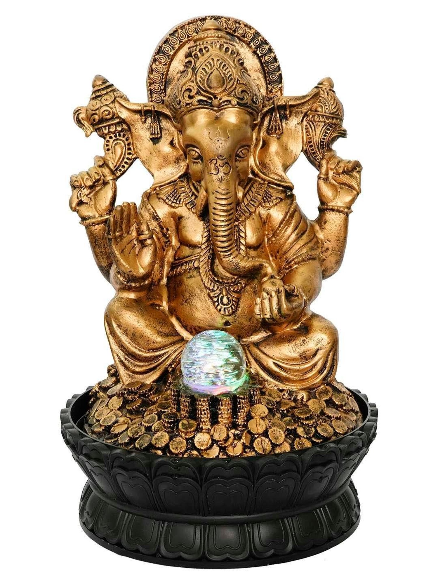 CHRONIKLE Gold Polyresin Ganesha Idol Waterfall Fountain
