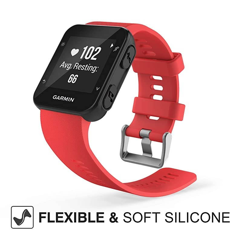 Compatible with Forerunner 35 Watch Band Soft Silicone Replacement Watch Band Sport Bracelet Strap with 6pcs Screws and 2pcs Screwdrivers for Forerunner 35 GPS Running Smart Watch Red