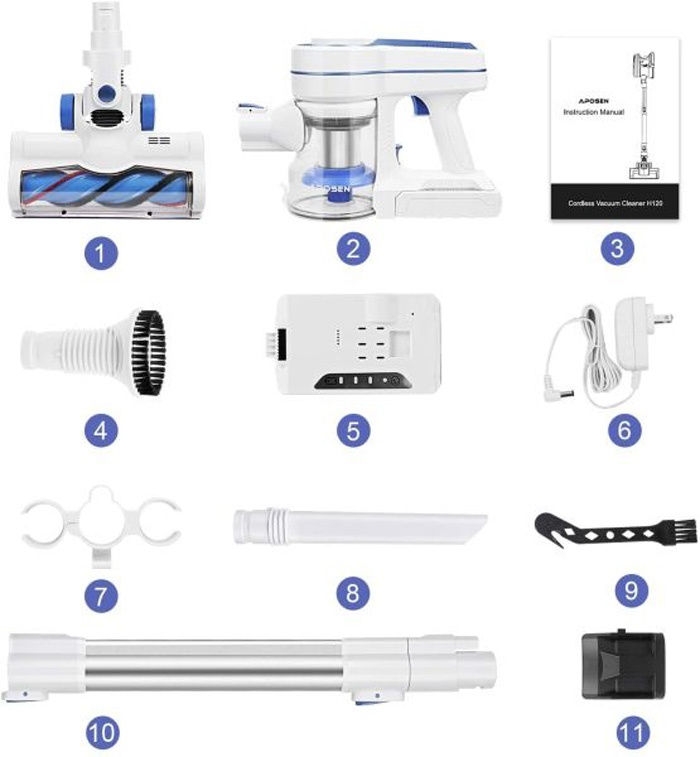 Aposen Cordless Stick Vacuum H120 with 45 minutes Long Runtime Detachable Battery, Extra Large Dustbin, Powerful Brushless Motor, Ultra Quiet Lightweight, HEPA filter system