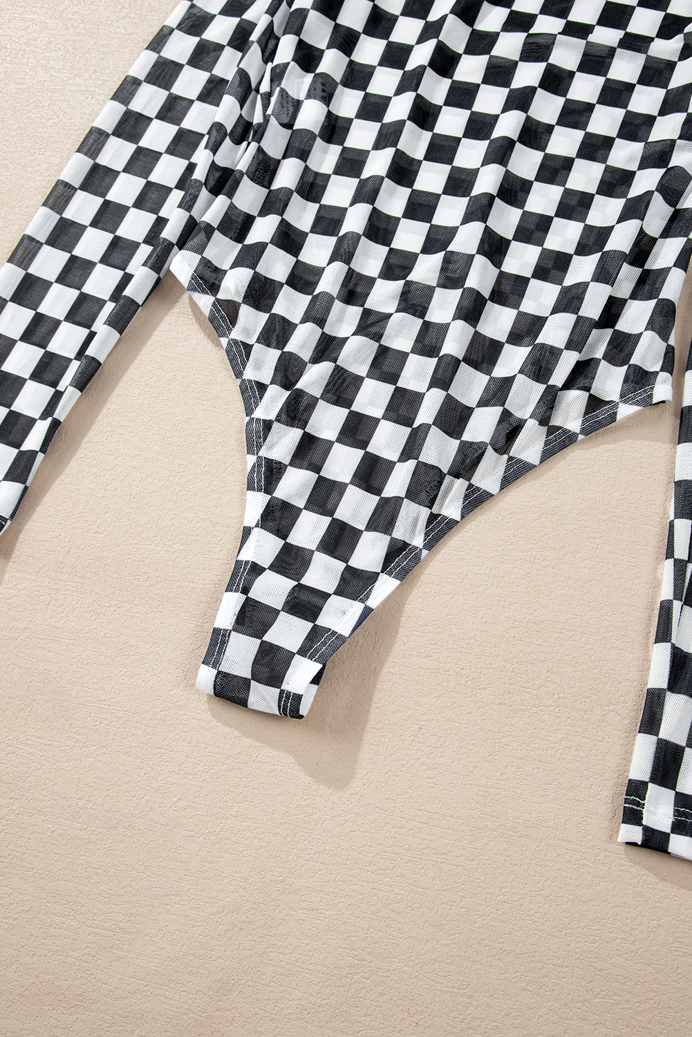 Rose Red Rhinestone Mesh Long Sleeve Bodysuit