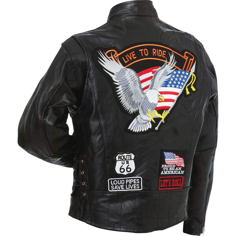 Diamond Plate™ Rock Design Genuine Buffalo Leather Motorcycle Jacket