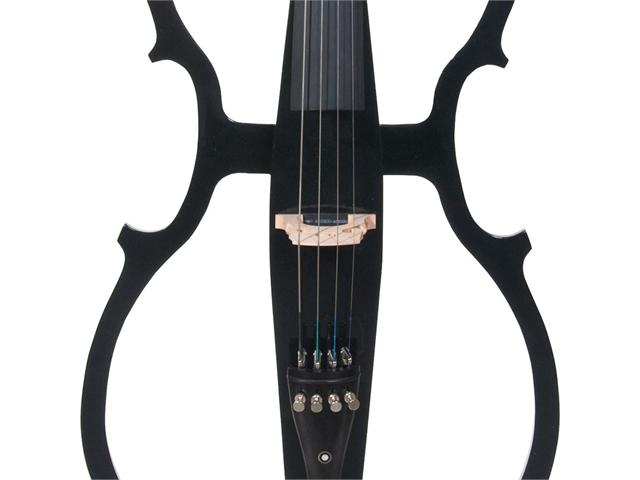Cecilio CECO-1BK Full Size 4/4 Ebony Electric Silent Metallic Black Cello in Style 1 +Soft Case, Bow & Accessories