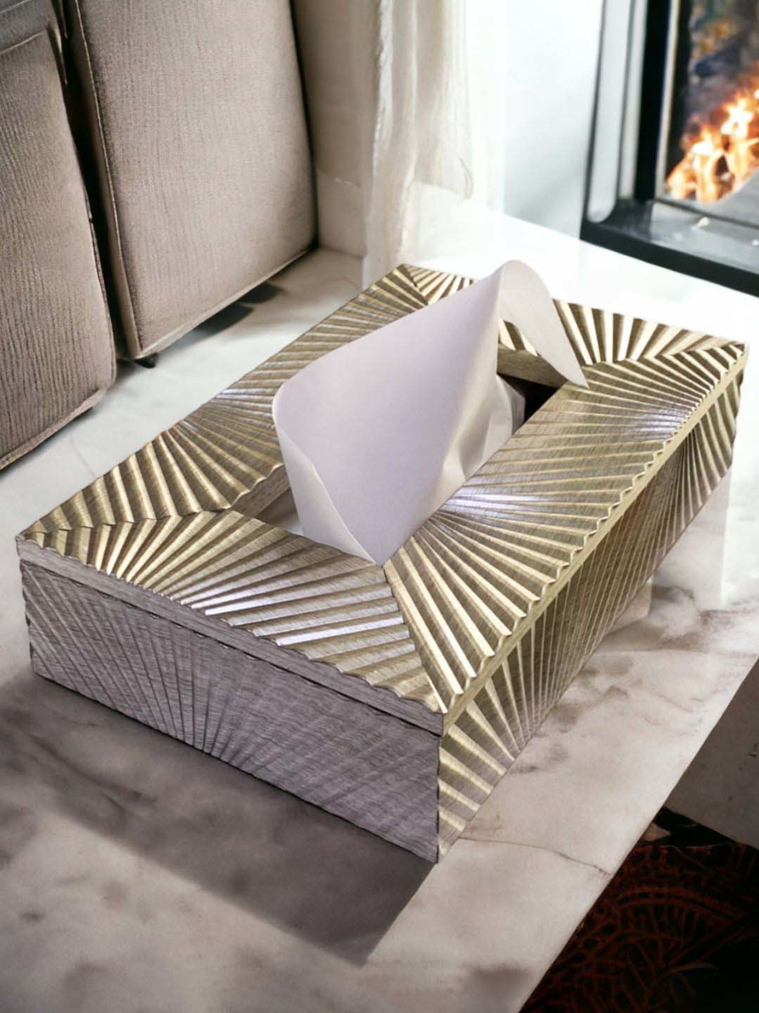 Art Street Silver Engineered Wood Rectangle Tissue Paper Napkin Box