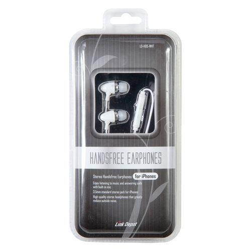 Link Depot LD-HDS-WHT 3.5in iPhone Earphones with Microphone - White