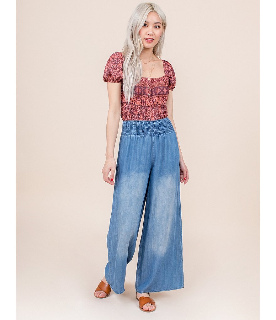 Coco + Jaimeson Denim Smocked Palazzo Pants
