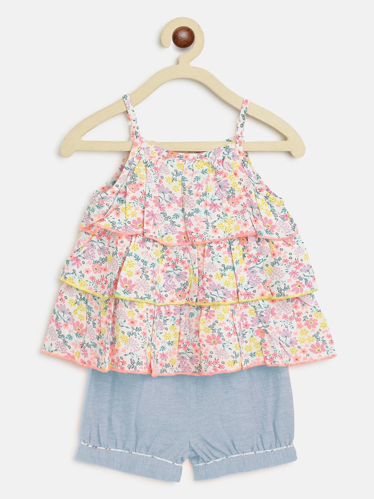 Nauti Nati Kids White & Blue Floral Print Top with Shorts