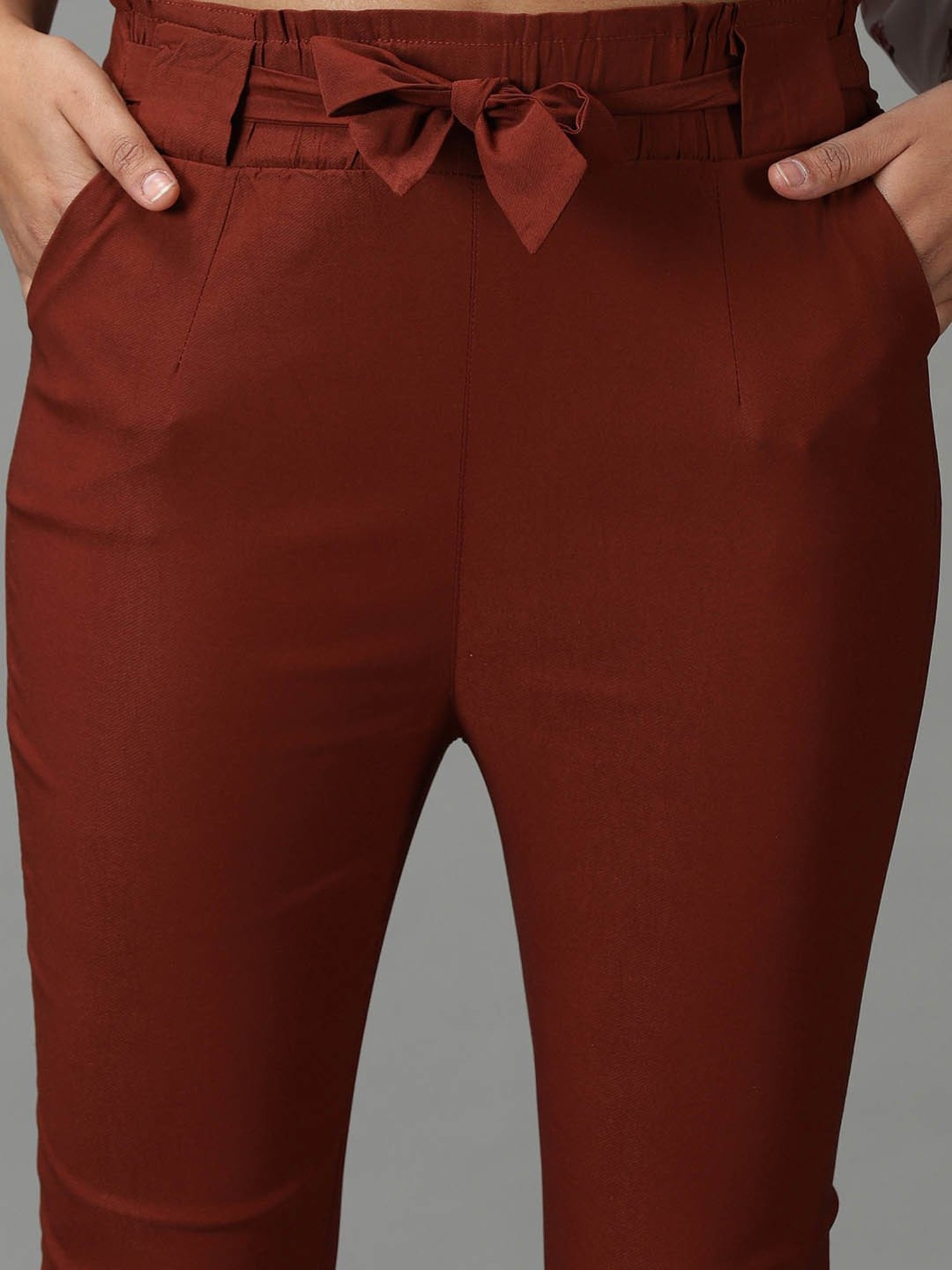 SHOWOFF Rust Slim Fit High Rise Trousers