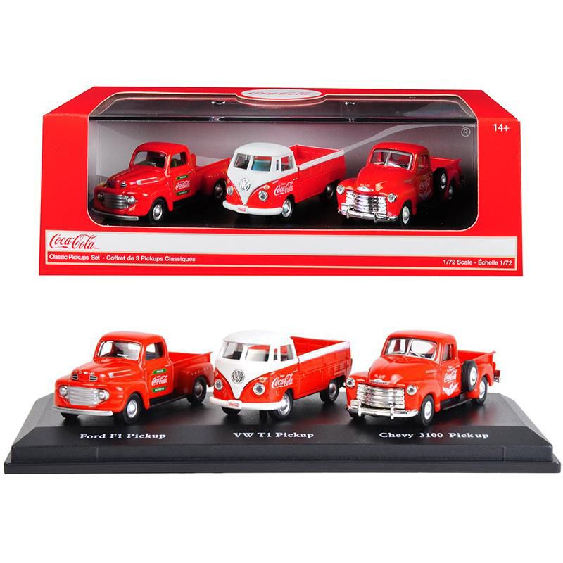 "Classic Pickups" Gift Set of 3 Pickup Trucks "Coca Cola" 1/72 Diecast Model Cars by Motorcity Classics
