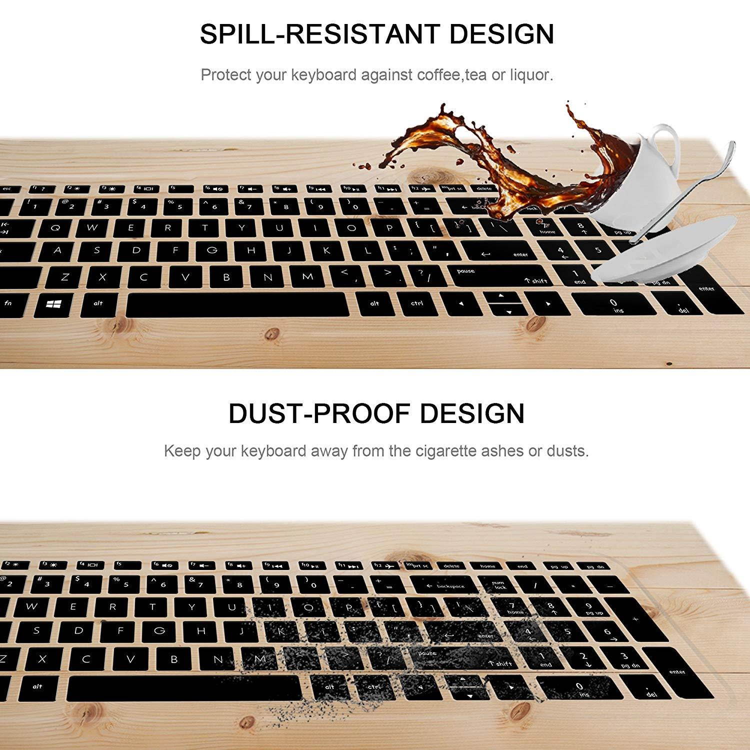 [2 Pack] Keyboard Cover Skin for 15.6 HP Pavilion X360 15-BR075NR 15M-BP012DX BP011DX BP111DX BP112DX 15M-BQ021DX BQ121DX, 15-BS020NR 15-BS020WM 15-BS013DX 15-BW011DX, HP Envy 17M (Clear+ Black)