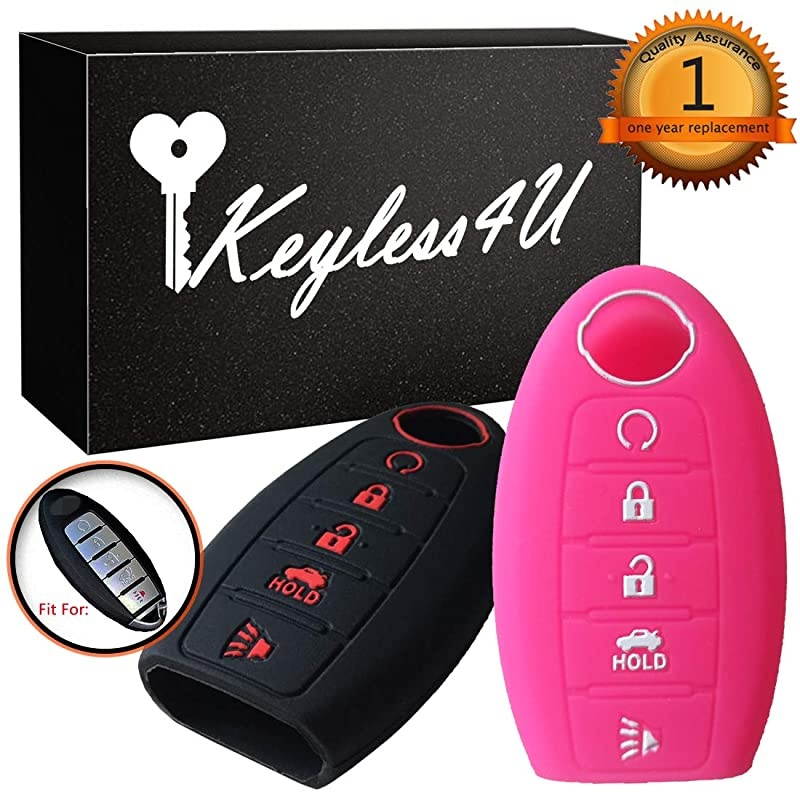 2Pcs  5 Buttons Key Fob Silicone Remote Cover Case Keyless Jacket Holder Protector for Nissan Altima Maxima Armada Murano Rogue Sedan PathfinderBlack Rose