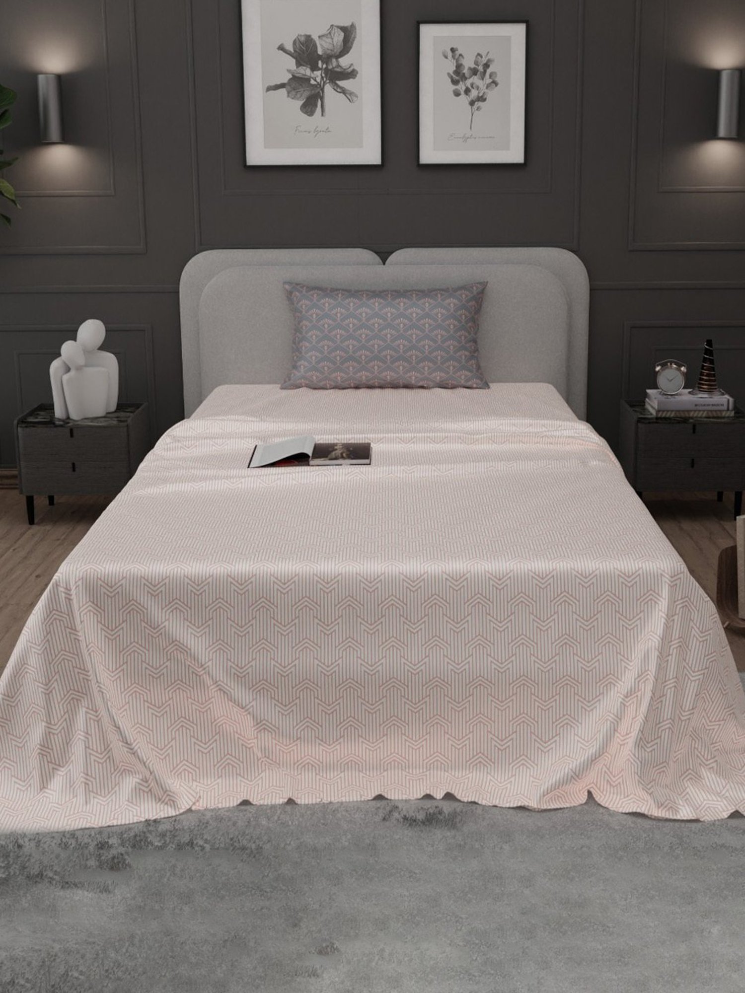Stoa Paris Elegance Peach Polyester 300 TC Sateen Single Size Bed Sheet With 1 Pillow Cover