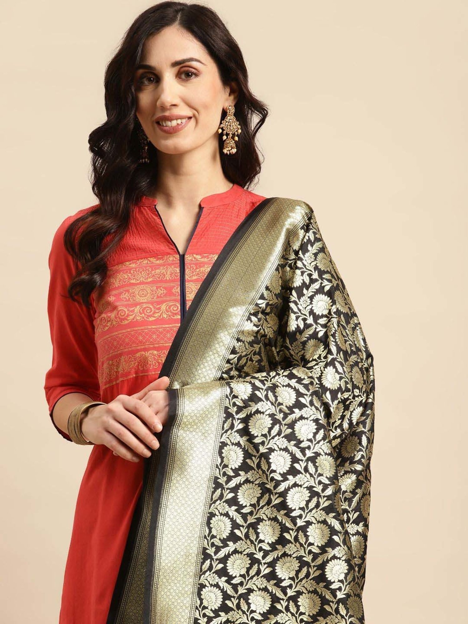 Banarasi Style Black Woven Pattern Dupatta