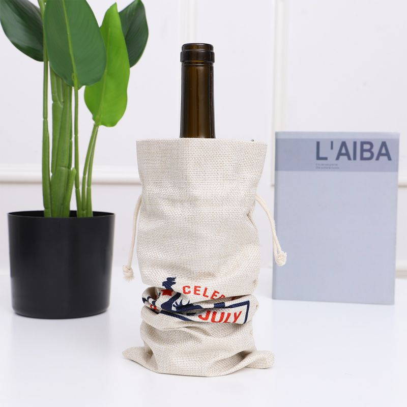 Independence Day Printed Wine Bag Drawstring Gift Bag Linen Wine Storage Pouch Party Supplies (Celebrating)