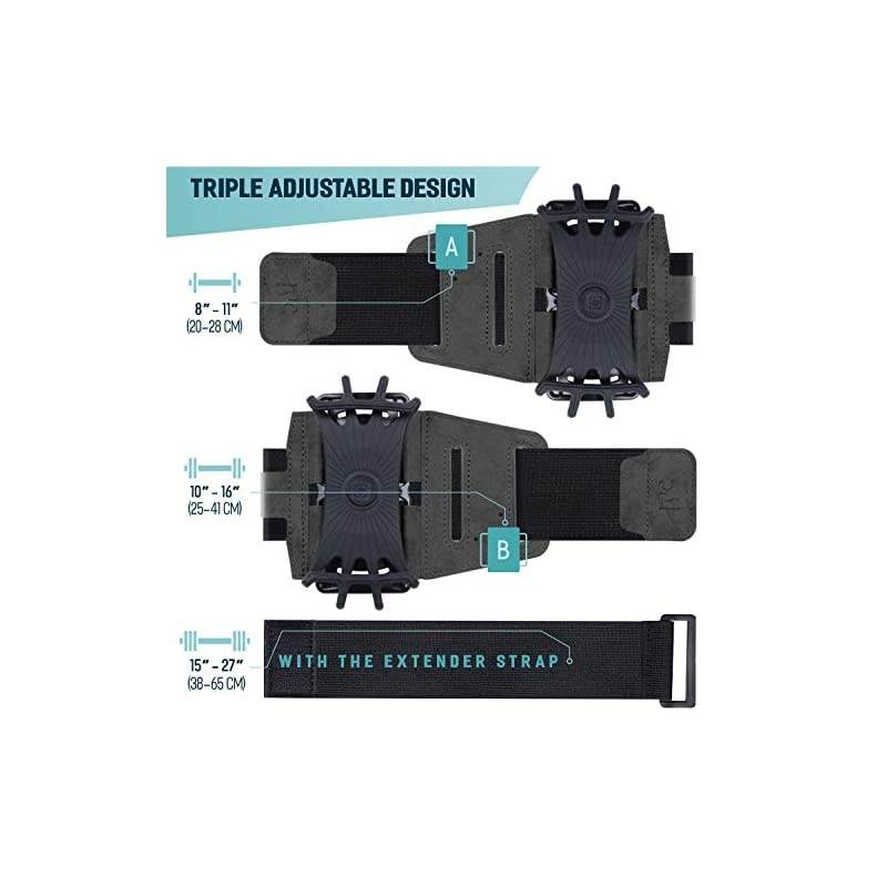 Rotatable Premium Sports Running Armband for All Phones: iPhone 12, 12 Pro Max 11 Pro 8 Plus, Samsung Galaxy S20 S10 S9 S8 Edge, LG, HTC, Pixel; Universal Cellphone Holder + Free Extender Strap