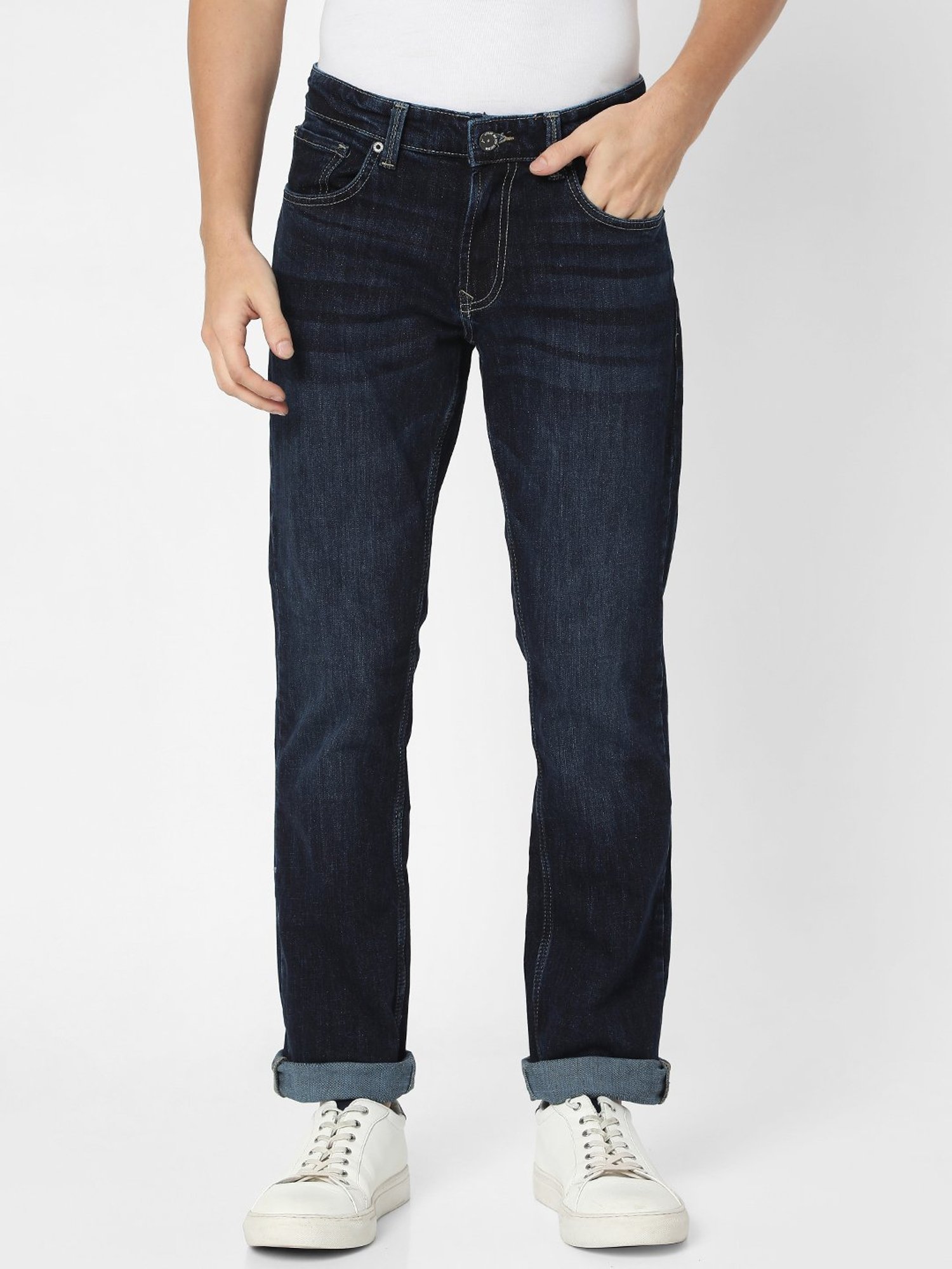 Spykar Dark Blue Lightly Washed Jeans