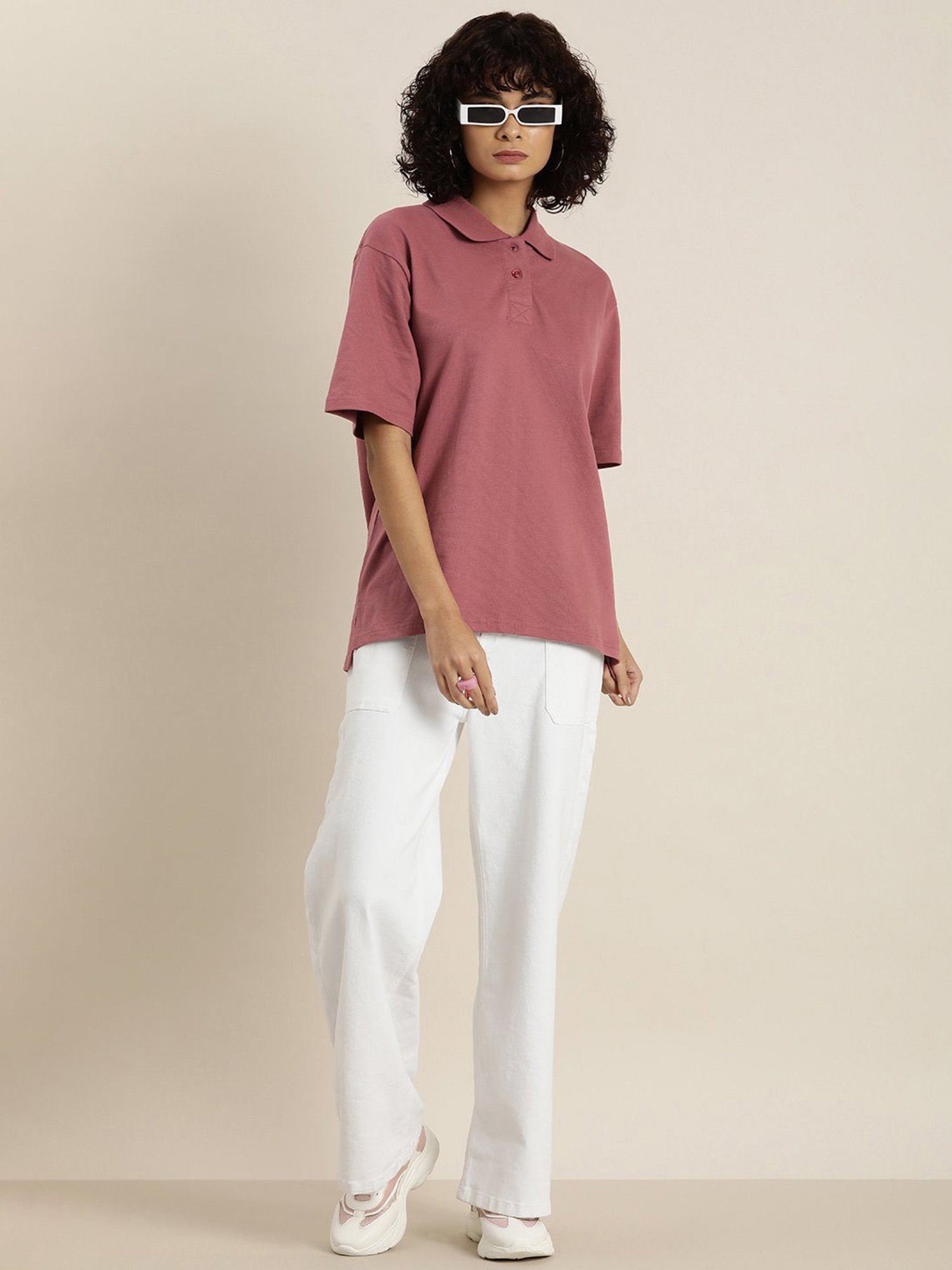 Dillinger Pink Cotton Oversized Polo T-Shirt
