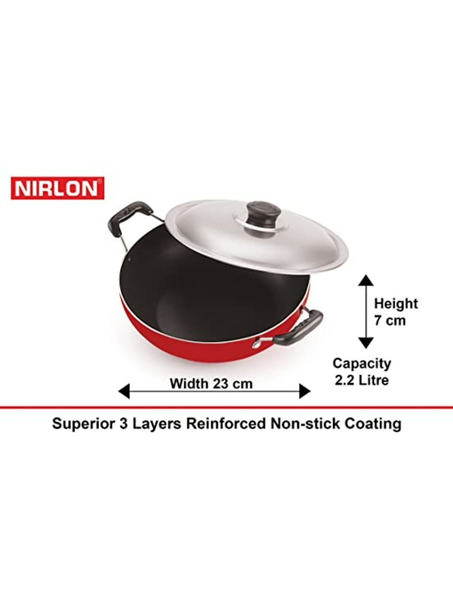 Nirlon Red Aluminium Non-Stick Deep Kadhai and Casserole Cookwares - Set of 2