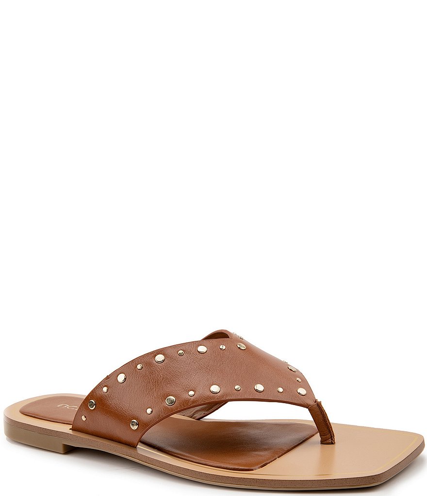 BCBGeneration Ixina Leather Studded Square Toe Thong Sandals